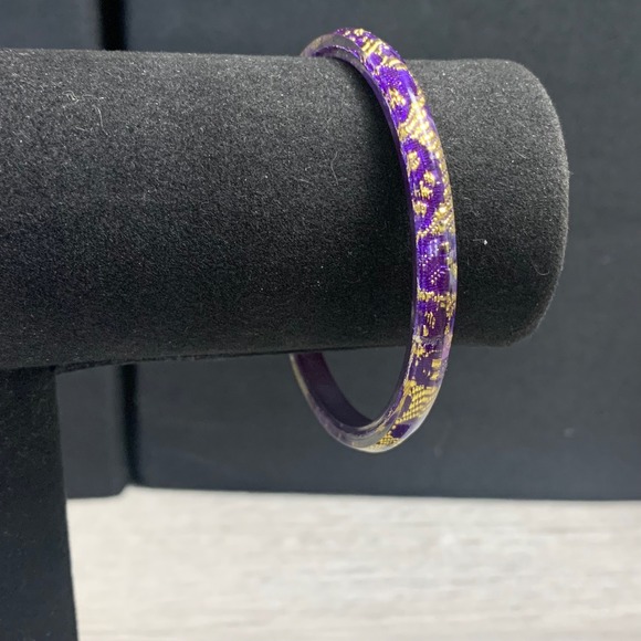 Jewelry - Vintage Purple Gold Brocade Resin Bangle Bracelet 8 Inch Inner Circumference